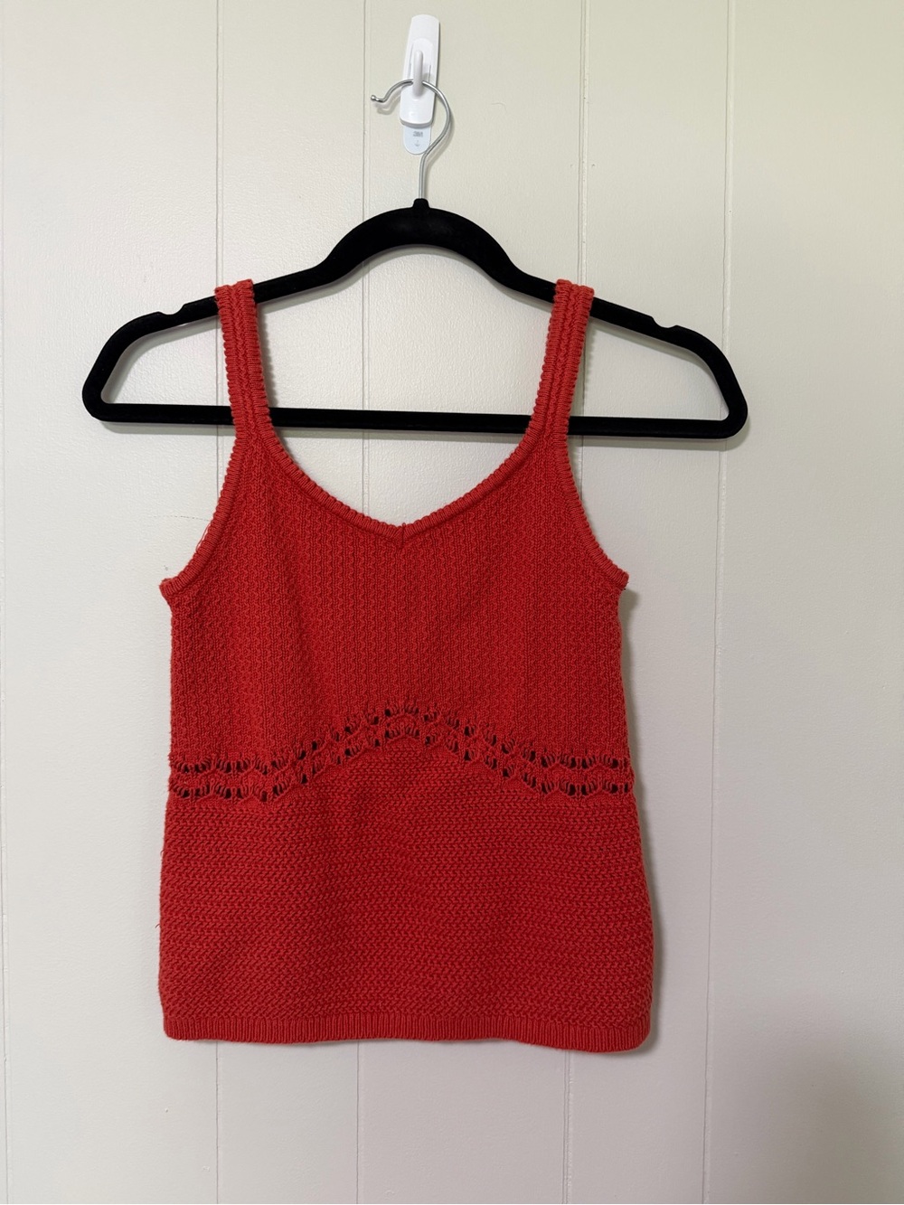 Old Navy Red Knit Tank with Crochet Waist Detail